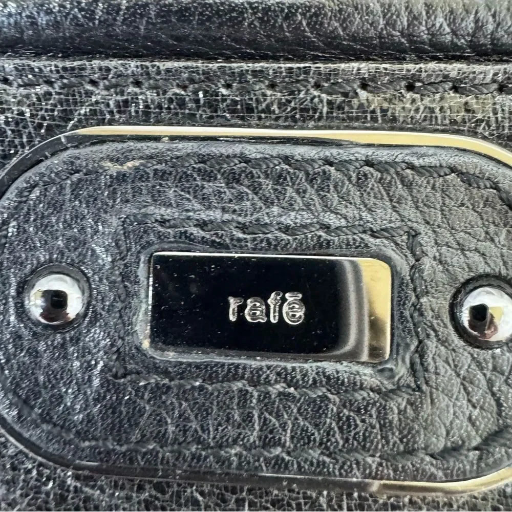 Rafe New York Black Metallic Leather Clutch Wristlet Evening Bag